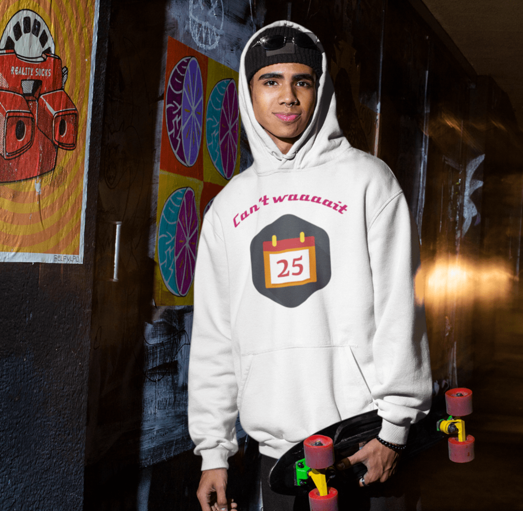 Teenager with custom Christmas hoodie